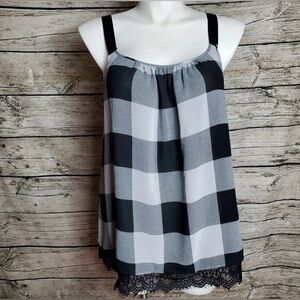 Lane Bryant Monochrome Checkered Tank w/ Lace Trim